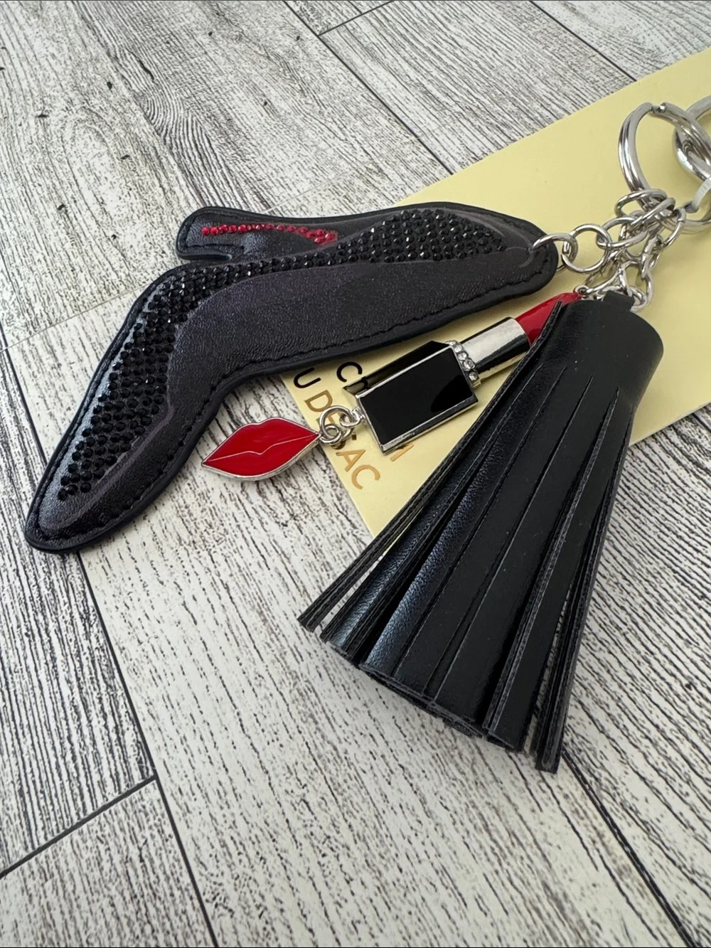 Skinnydip Black Heel & Lipstick Tassel Bag Charm/Keychain NWT
